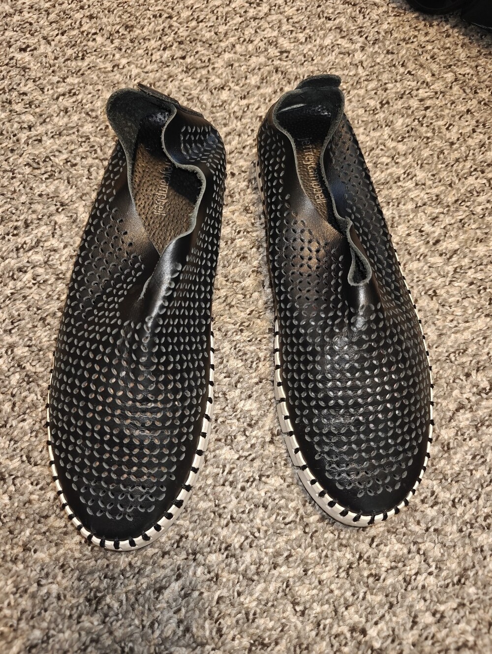Perforated Black Leather Slip On Sneaker Like 9.5 Womens US